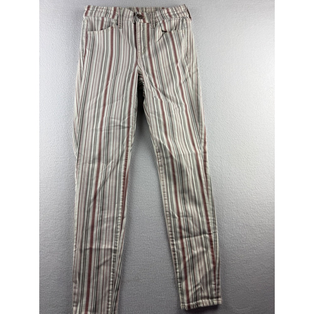 American Eagle High Rise Jegging Next Level Stretch Striped Burgundy Cream 4 Reg
